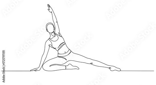 Woman stretching and practicing yoga in minimalist line art style  
