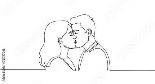 Couple kissing in line art style with minimalist design  