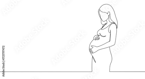 Outline of pregnant woman holding belly in minimalist style  