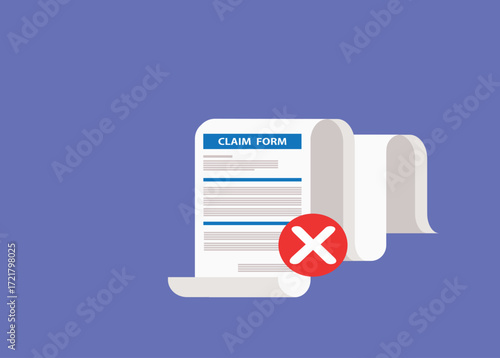 Clipboard claim form. Denied.Online claim form. Vector illustration
