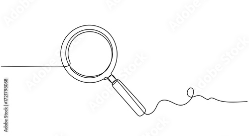 Continuous line drawing of a magnifying glass and thread  