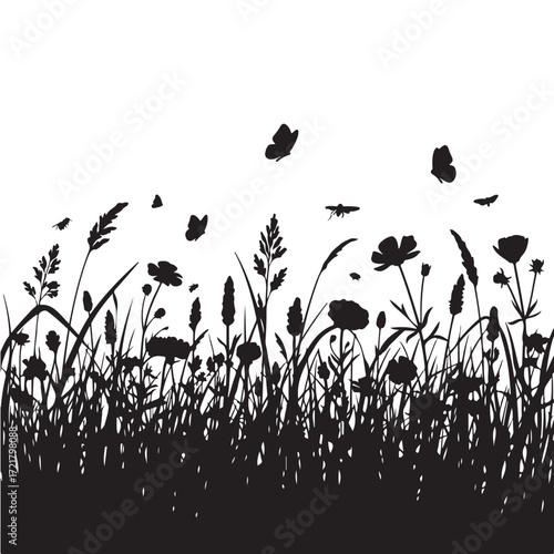 Meadow-themed border, grassy banner, herb silhouette design.