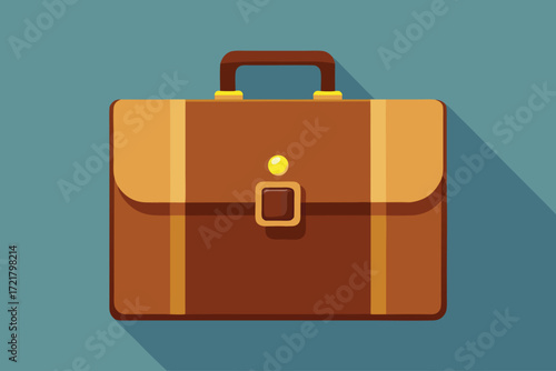 Brown briefcase with a handle set against a blue background showing a modern design and minimalistic style