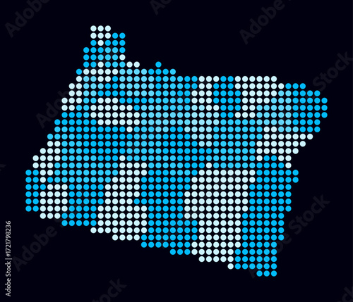 Oregon dotted map. Digital style map of the state on dark background. Oregon shape with circle dots. Colored dots style. Large size circles. Plain vector illustration.