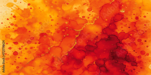 Vibrant red and yellow paint textures create a fiery vintage sky with a hint of smoky watercolor