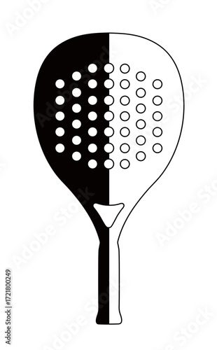 Silhouette of a padel racket with a half racket combination using line art. Trending sports concept