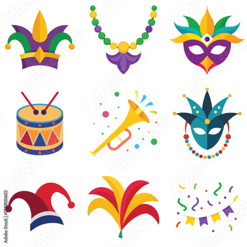 Flat vector illustration of a mardi gras crown with three feathers