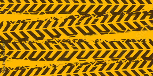 Yellow background with black tire track pattern created using brush stroke effect as abstract texture design for automotive, racing, and urban street style artwork.