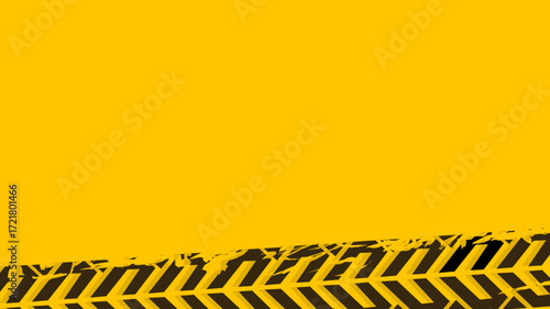 Yellow empty space background with tire track stripe at the bottom designed as grunge textured space for automotive poster, racing flyer, caution banner, or industrial graphic resource