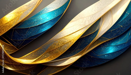 Abstract gold and blue ribbons