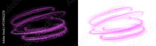 Vibrant pink glitter swirl overlay on contrasting black and white backgrounds, ideal for creative projects, enhancing visuals with a magical touch and artistic flair