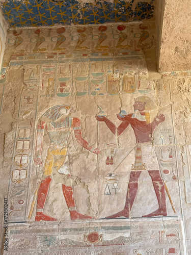 Thutmosis III offering wine to Sokaris in the Anubis Chapel at Hatshepsut Temple