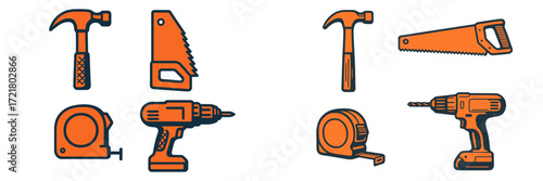 Variety of tools arranged neatly on a surface for construction and repair work
