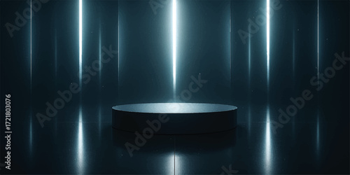 An empty theater stage is illuminated by a magic wand's spotlight