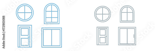 Different types of windows and doors illustrated in a simple design for architectural reference and inspiration