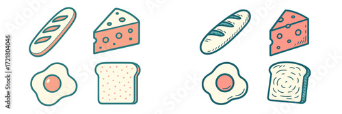 Breakfast items including eggs, bread, and cheese for a delicious morning meal preparation