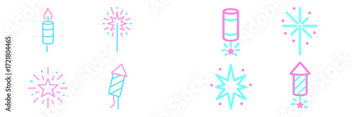Colorful collection of party sparkles and fireworks in various shapes and designs for celebrations and festivities
