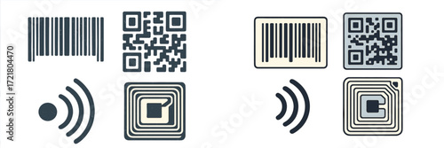 Different types of barcodes and QR codes used in modern technology and retail environments