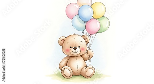 Cute Teddy Bear with Balloons.