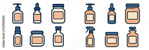 Collection of skincare and beauty products displayed in a variety of shapes and sizes on a simple background