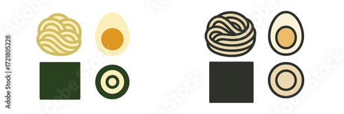 Creative presentation of sushi ingredients displayed in a colorful and minimalist design