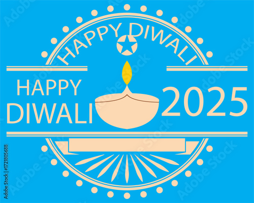 Happy Diwali 2025 festive greeting card design. Colorful Happy Diwali 2025 greeting card with traditional oil lamp, flowers, owl, and festive decorative elements on dark background. EPS 10/ AI