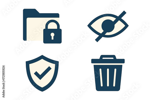 Icons representing digital security, privacy, and data management for online protection