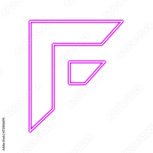 Neon letter f isolated on transparent background, glowing purple in a modern style