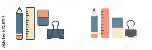 Colorful stationery collection on a white background for school or office supplies