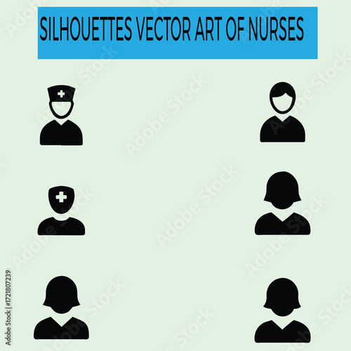 Black outline user nurse icons set and silhouette business people avatar vector illustration for web design and profile set