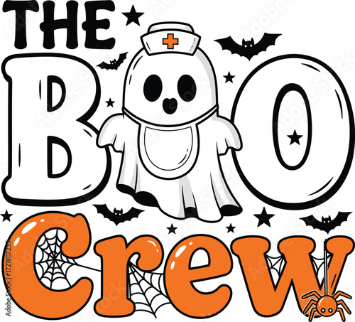 Halloween The Boo Crew Ghost Nurse with Bats and Spider Keywords: halloween, boo crew, ghost