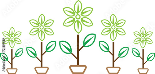 Botanical Flower Tree Line Vector Collection with Silhouettes for Gardening Icons, Eco Projects, and Modern Logo Shapes