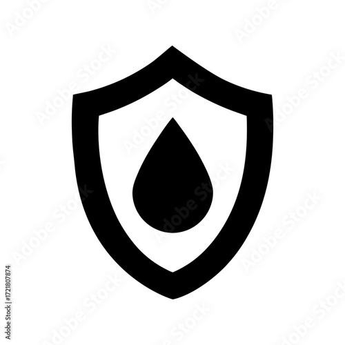 Silhouette shield with water droplet wellness hydration icon vector design with white background
