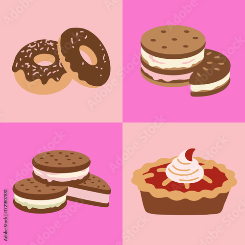 set illustration vector graphic of various chocolate flavored desserts