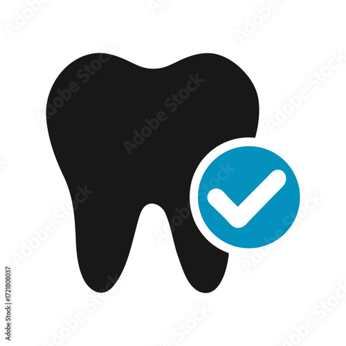 Silhouette tooth with checkmark dental care health vector design icon with white background
