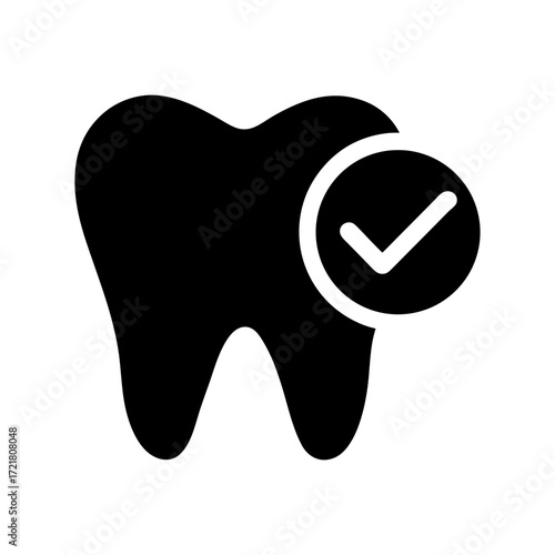 Silhouette tooth with checkmark dental health icon vector design with white background