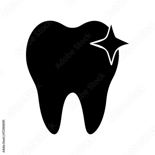 Silhouette tooth with shine star dental care icon vector design with white background