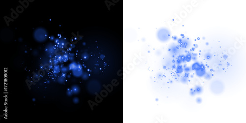 Fototapeta Blue bokeh overlay on contrasting black and white backgrounds, creating a dreamy