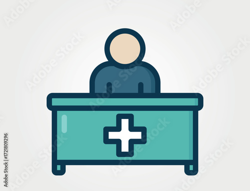 An illustrated icon of medical administration, a clinic's front desk, or a hospital's welcome area. Isolated vector image
