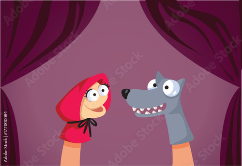 Happy Red Riding Hood and Wolf Puppet Theater Characters