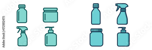 Variety of cleaning and storage bottles displayed on a simple background for organizational and home use