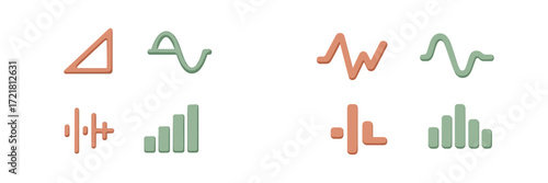 Colorful geometric shapes representing data visualization and sound waves in a minimalistic design setting