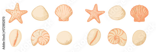 Collection of ocean-themed cookies shaped like starfish, shells, and other sea creatures for a summer party