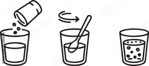 Illustration of adding powder to a glass and stirring