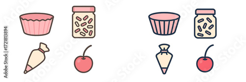 Cupcakes and decorations on a dessert table in a cozy kitchen setting during a sunny afternoon
