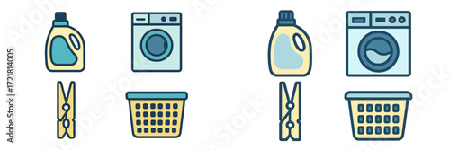 Different laundry items and equipment displayed in a simple and colorful graphic form