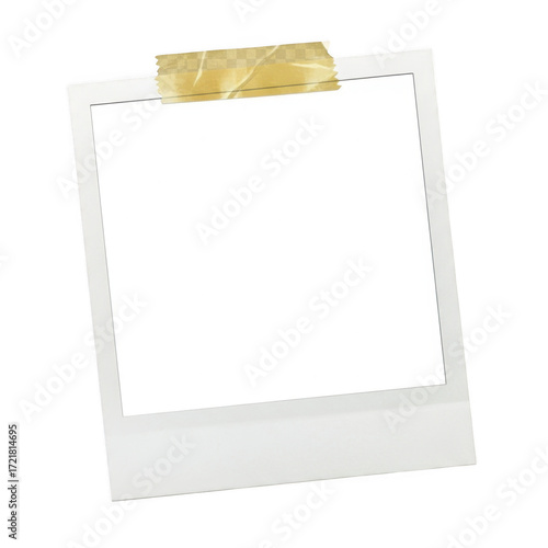 Blank polaroid photo frame with tape isolated on transparent background