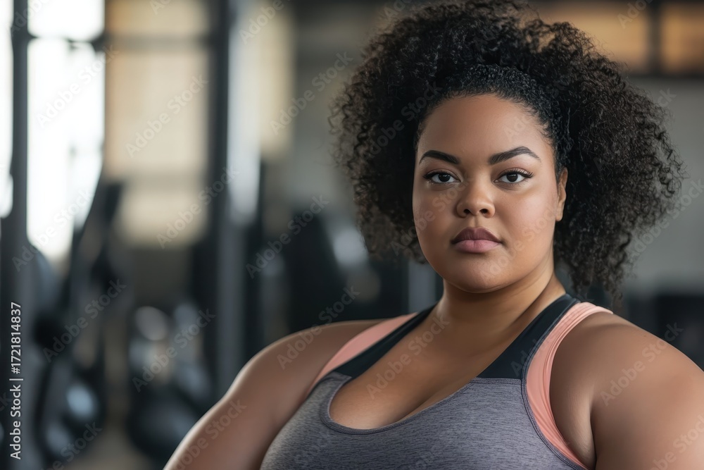Fototapeta premium Confident plus size woman exercising in fitness studio 