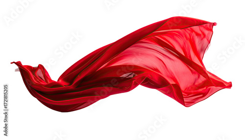 Red fabric in motion against black background