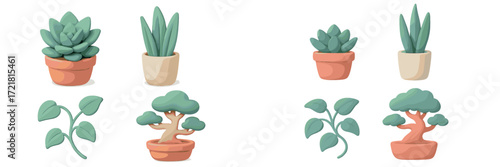 Colorful handmade clay plants and trees arranged on a flat surface perfect for decoration and gifting